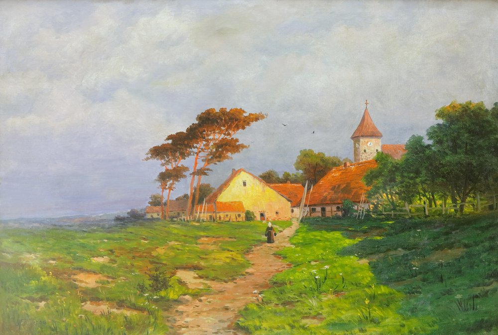 Auktionshaus Quentin Berlin  Gemälde Hesse  Hanna Dorothea  Dorflandschaft auf Rügen. Um 1890.