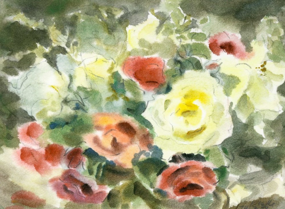 Auktionshaus Quentin Berlin  Zeichnungen Klatte  Ruth  Gelbe und rote Rosen. 14. 7. (19)84
