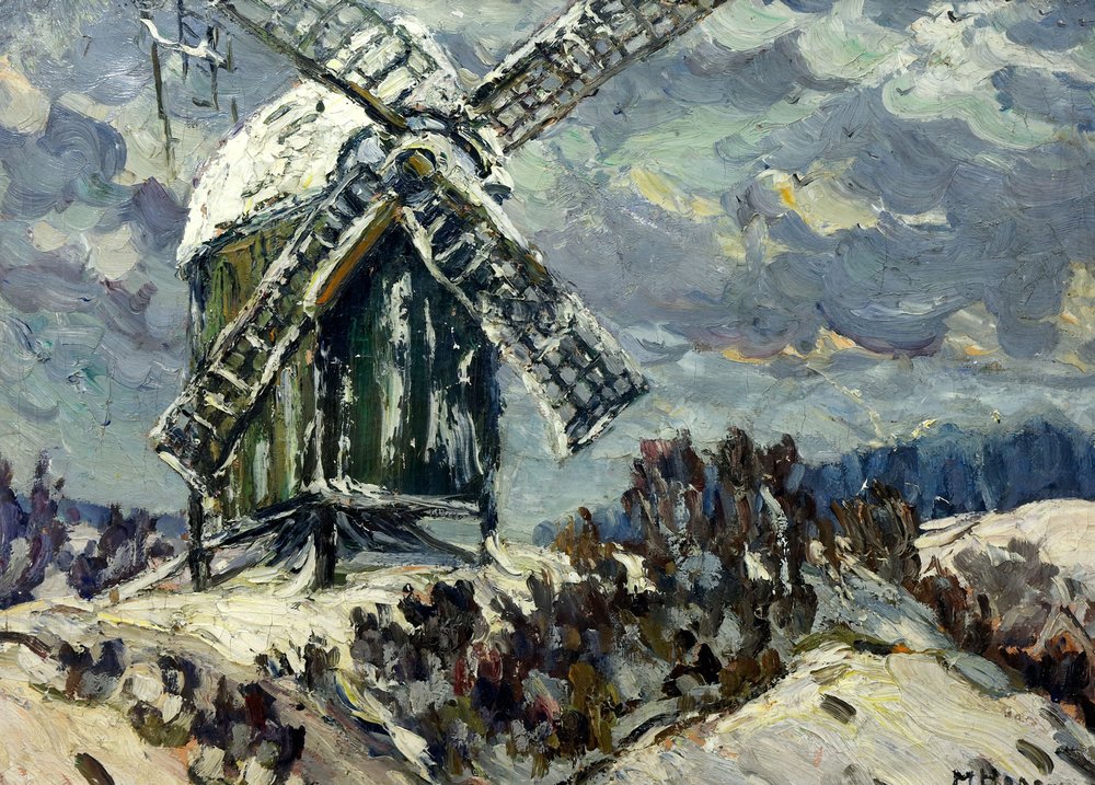 Auktionshaus Quentin Berlin  Gemälde Hager  Marie  Winterlandschaft mit Windmühle
