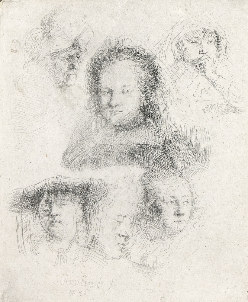 Auktionshaus Quentin Berlin  Künstlergrafik Rembrandt  Harmensz van Rijn  Studienblatt mit Saskia und anderen Frauenköpfen (1636).